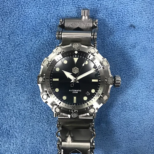 stailess steel model San Martin Men Original limited edition mechanical watches 200m Water Resistant Shark leather strap Titanium diving Wriswatch - Цвет: stailess steel model