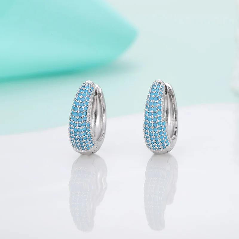lake blue silver Женские круглые серьги-кольца MAIKALE, маленькие серьги золотистого/серебристого цвета с фианитом, роскошные ювелирные изделия с драгоценными камнями для подарка - Окраска металла: lake blue silver