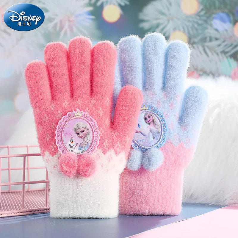 

Disney Frozen Gloves Girls Winter Warm Elsa Princess Wool Knitted Girls Fingers Baby Socks Hat and Glove Set for Kids Girls
