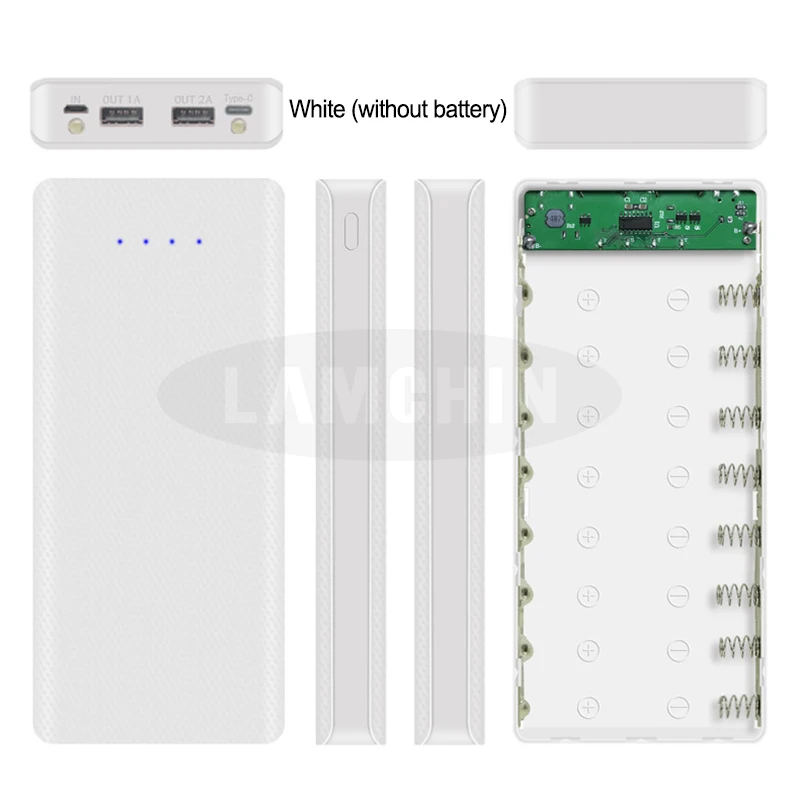 White no digital 5 в двойной USB 8*18650 Внешний аккумулятор с дисплеем высокой емкости 18650 USB зарядное устройство DIY чехол для IPhone samsung huawei - Цвет: White no digital