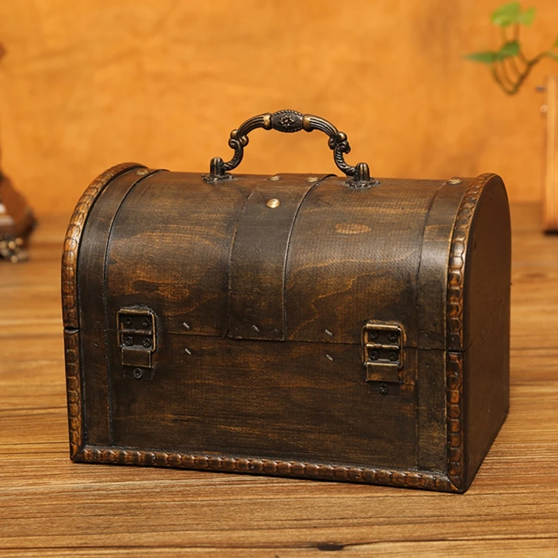 

Wooden Pirate Jewelry Storage Box Vintage Treasure Chest for Wooden Organizer R9JE