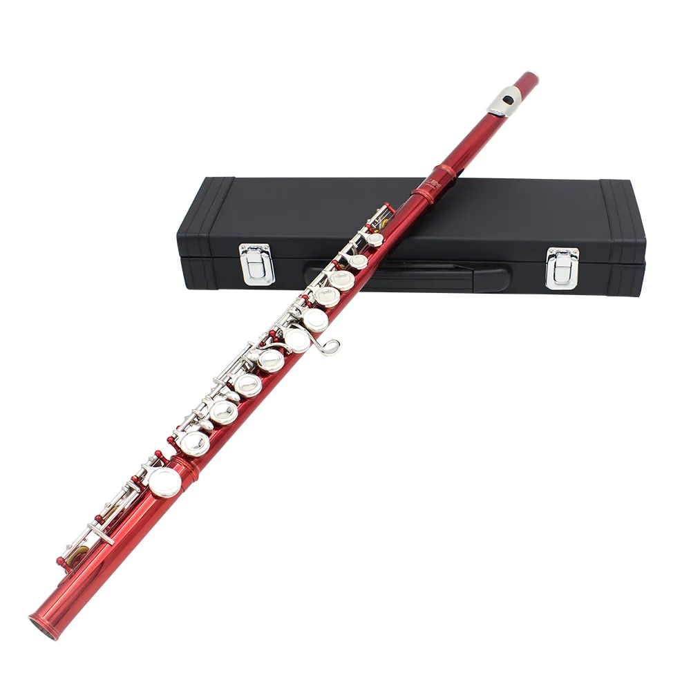 16 Holes C Key Western Concert Flute Cupronickel Plated Silver Woodwind Instrument with Cleaning Cloth Stick Gloves Padded Case | Спорт и