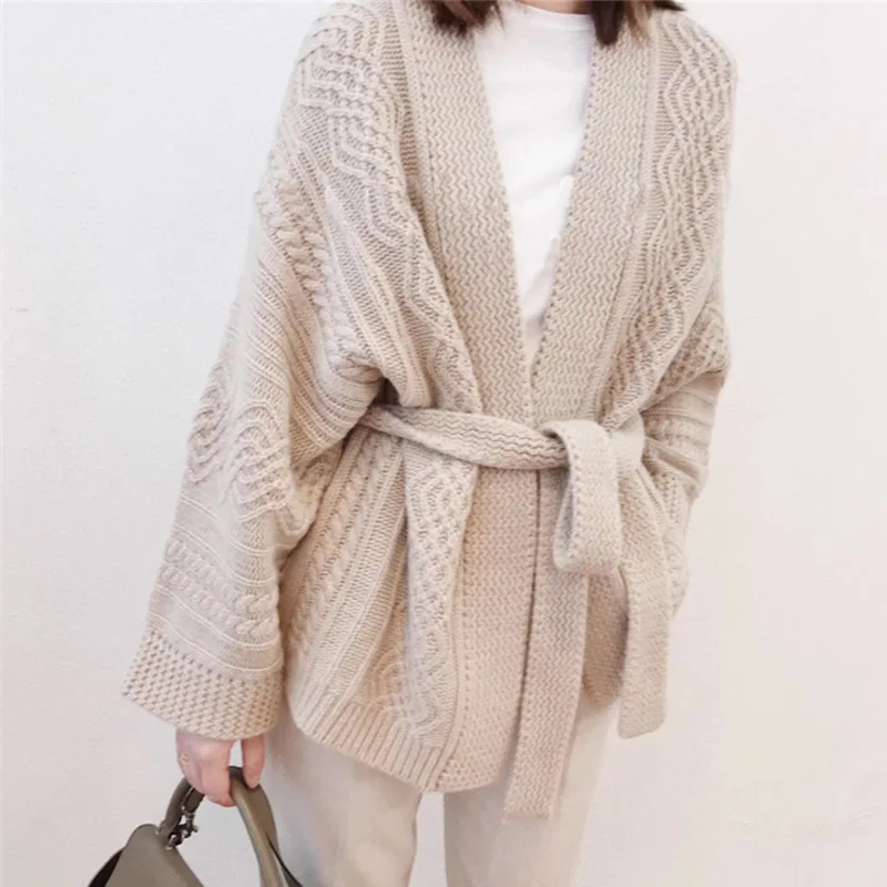 Повседневный теплый вязаный кардиган с отложным воротником и