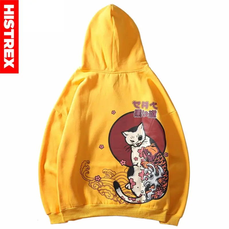 Толстовка мужская в стиле хип-хоп худи с японским укиё-э-котом уличная одежда