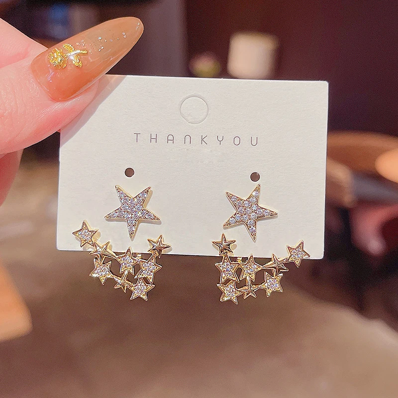 

Women Geometric Earrings Korean Fashion Star Shape Earrings Female Temperament Rhinestone-Studded Earrings Jewelry Gifts