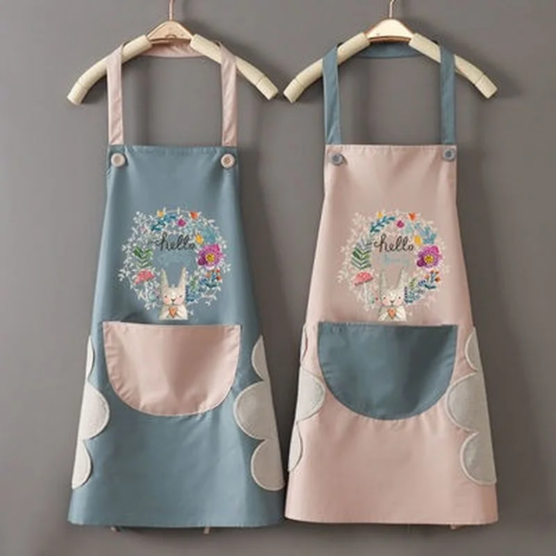 

Waterproof Oilproof Kitchen Cooking Clean Dirty Apron Female Family Can Wipe Hands Cute Hanging Neck Sleeveless Hooded BIB