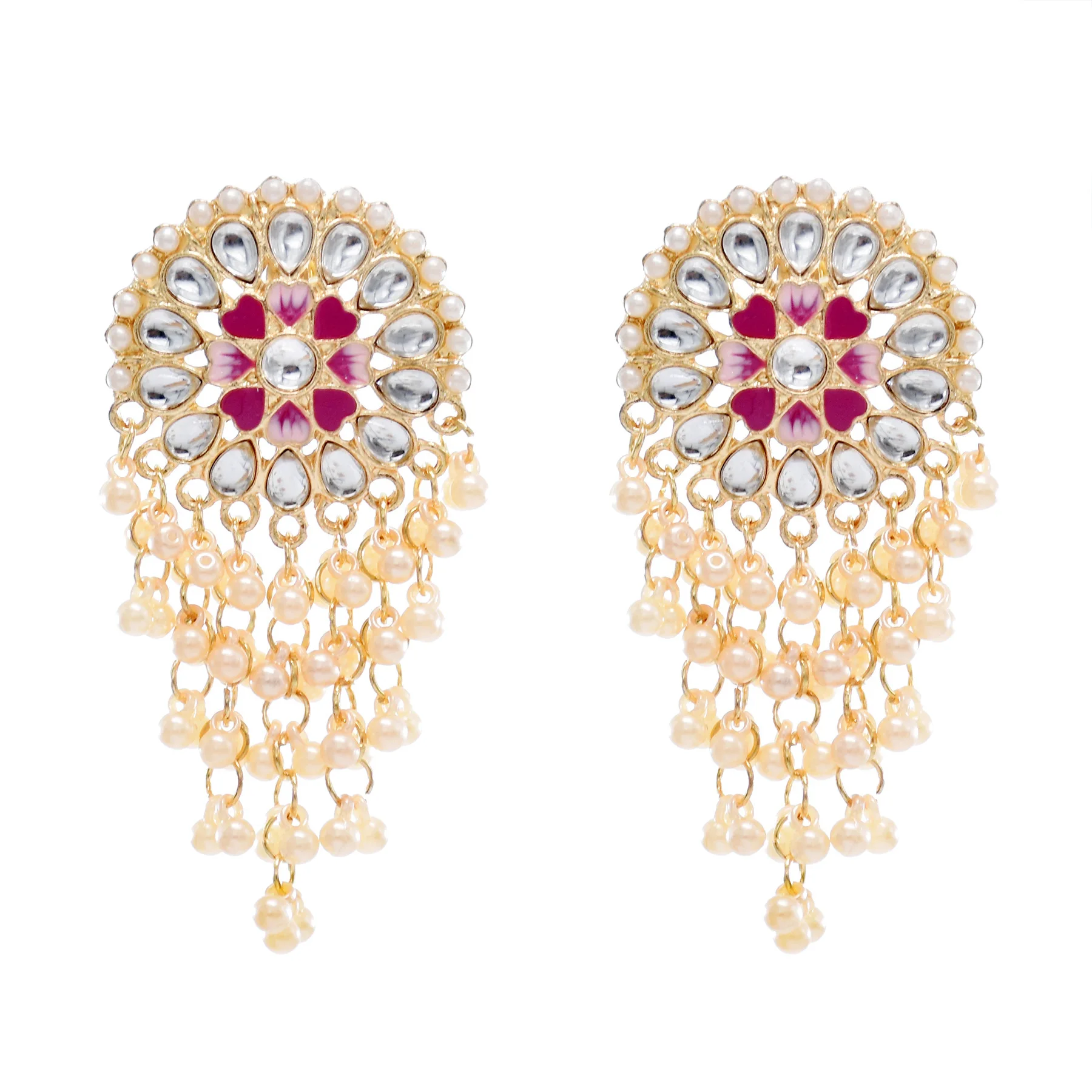 

Bollywood Gold Jewelry Indian Pearl Drop Earrings Carved Flower Jhumka Jhumki Earring Women Bridal pendientes Wedding Party Gift