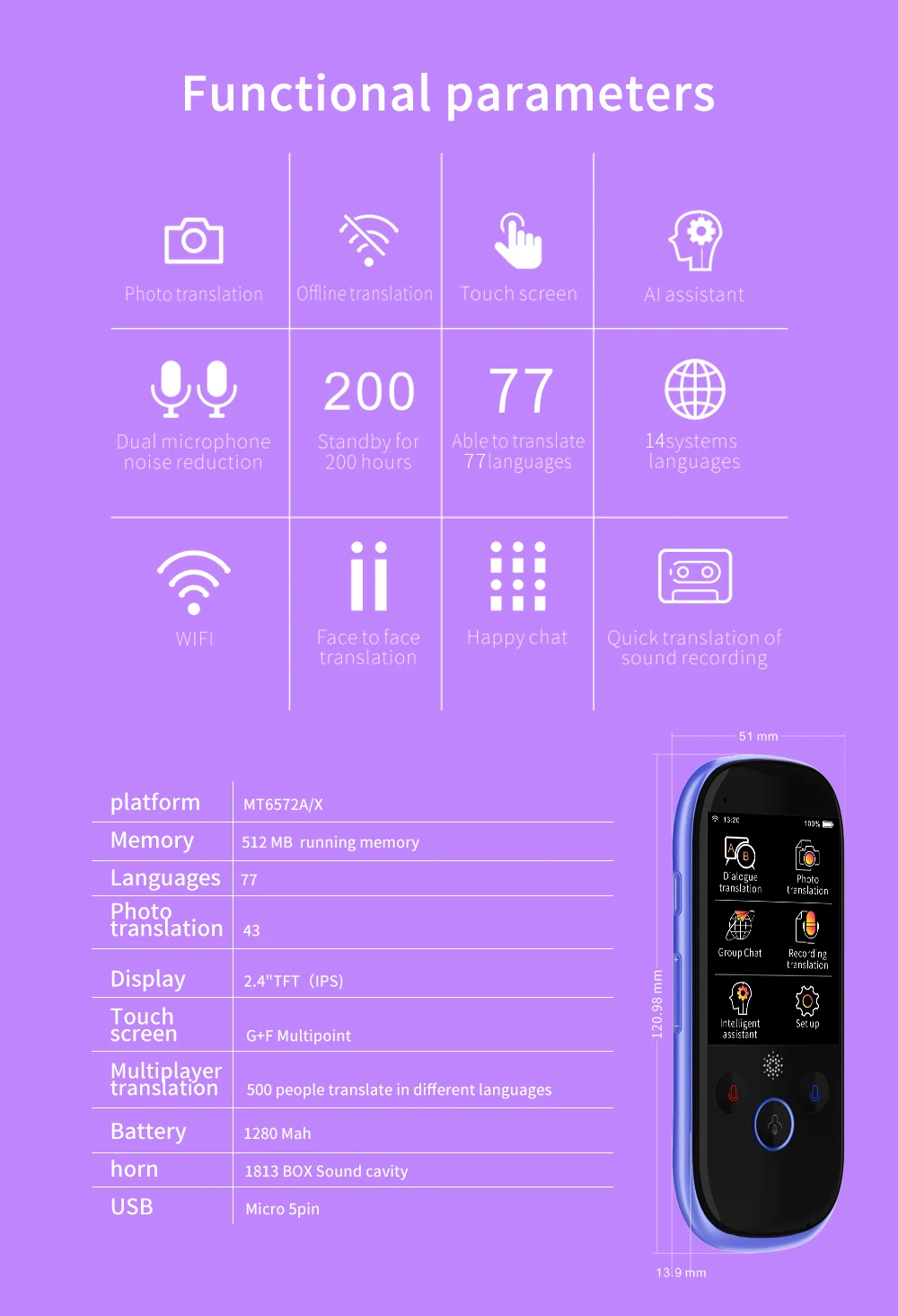 K1 Pro Smart Voice Translator поддержка фото Voice Off Line перевод 77 языков Wi-Fi точка доступа переводчик в режиме реального времени