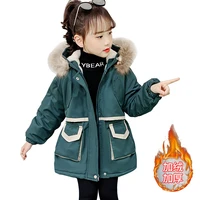 girls winter spring fleece warm jackets fake fur hooded teenagers classical cardigan cotton coat children parkas size110 160