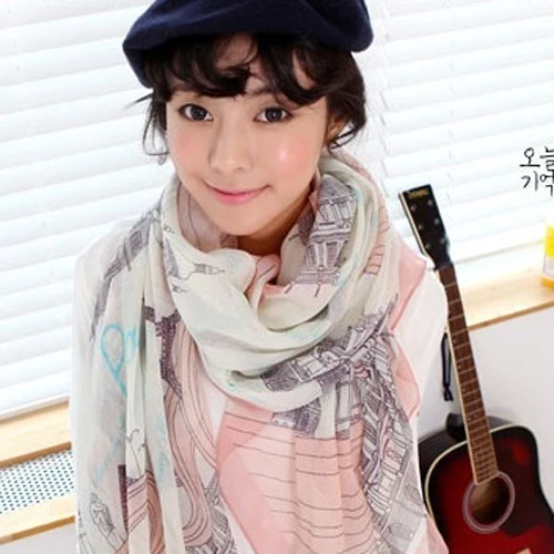 

Hot Fashion Women Casual Voile Soft Long Scarf Women Eiffel Tower Printed Wrap Shawl Stole Scarves