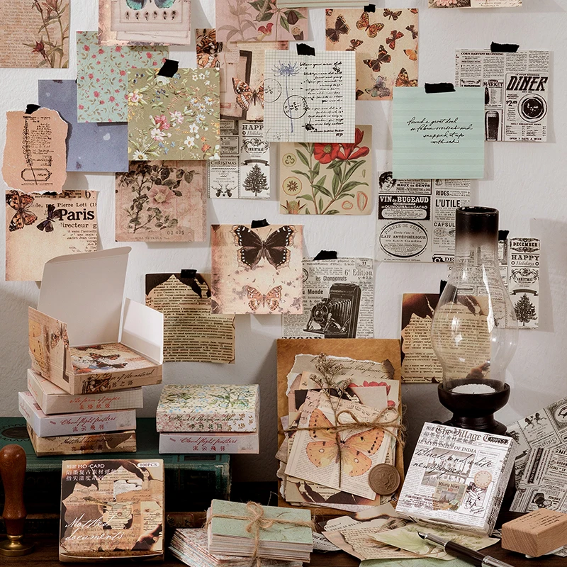 100Pcs Vintage Mottled Book Pages Material Paper Junk Journal Planner Craft Scrapbooking Decorative Diy Photo Albums - купить по