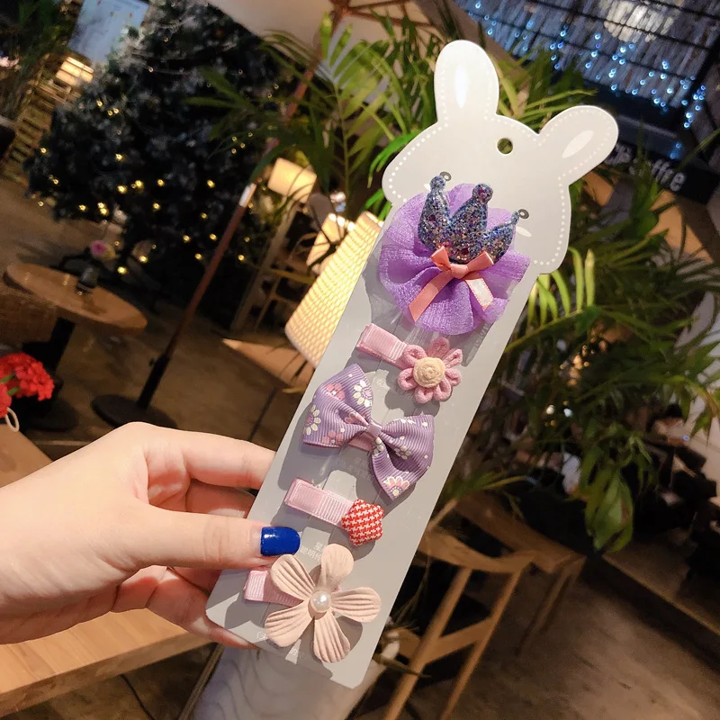 5 шт./компл. милые для маленьких девочек Заколки волос в виде кролика с бантом