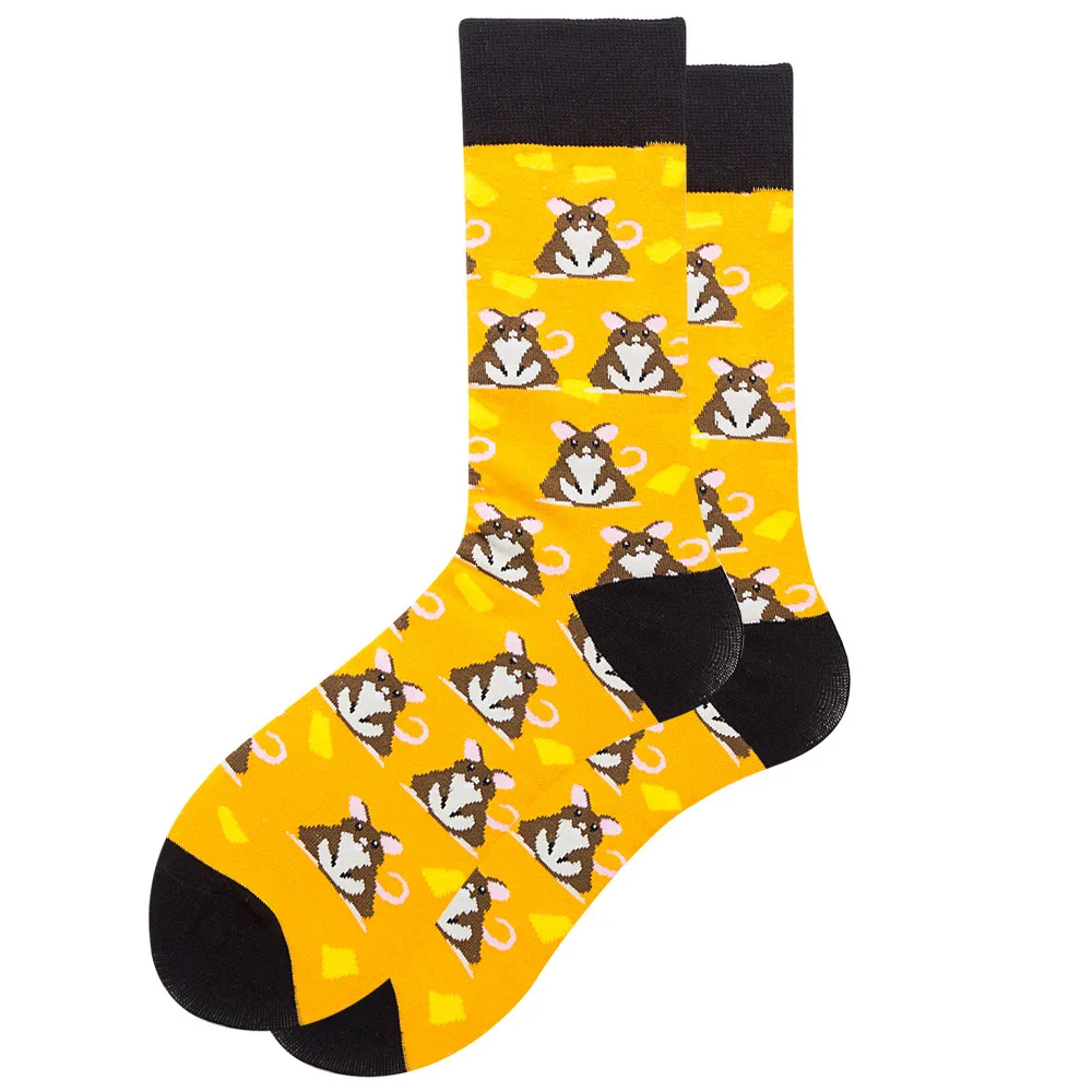 Новинка 2020 осенне зимние носки для мужчин с забавным рисунком хомяка сыра Calcetines