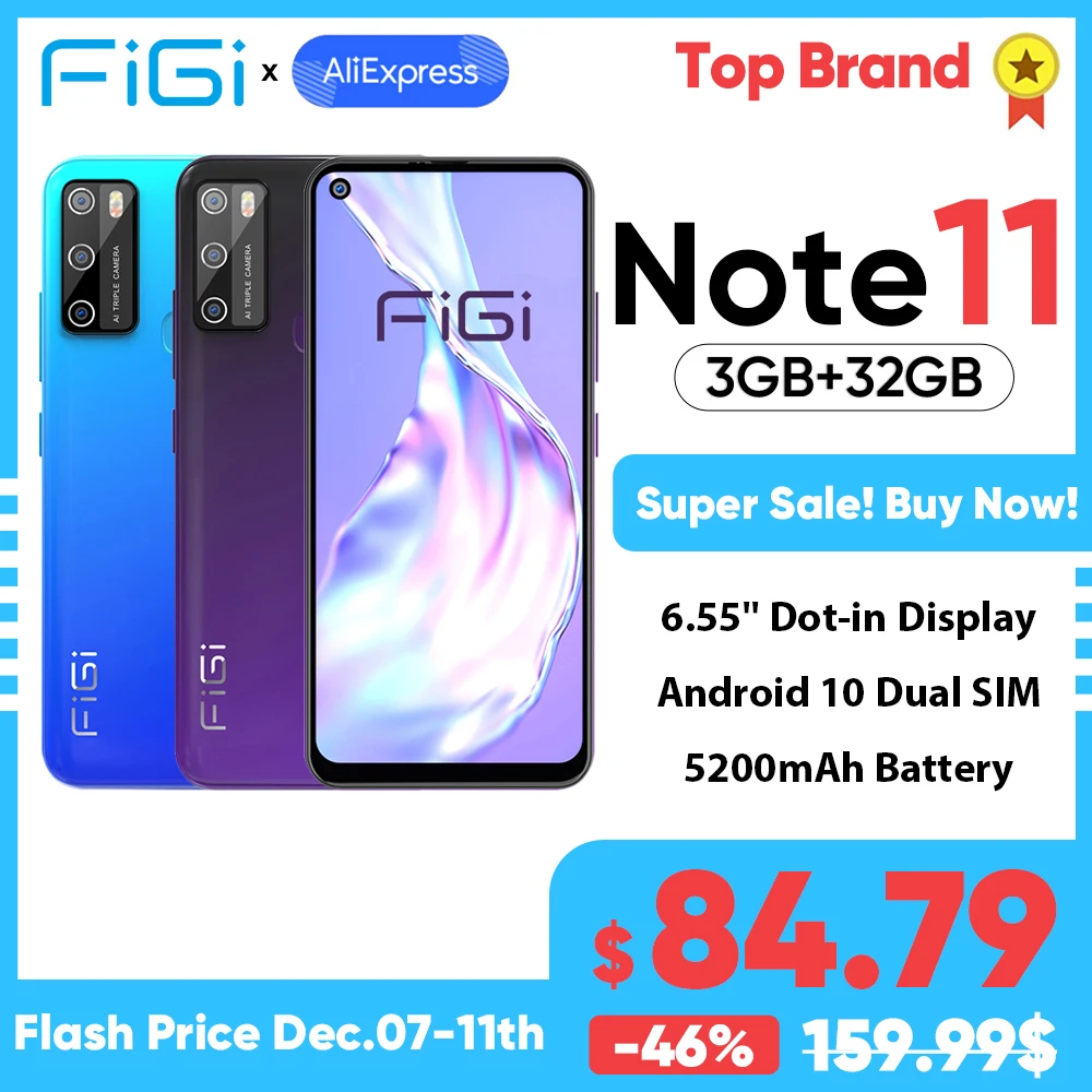 FIGI Примечание 11 Мобильный телефон Смартфон 6 55 ''Android 3 Гб оперативной памяти 32