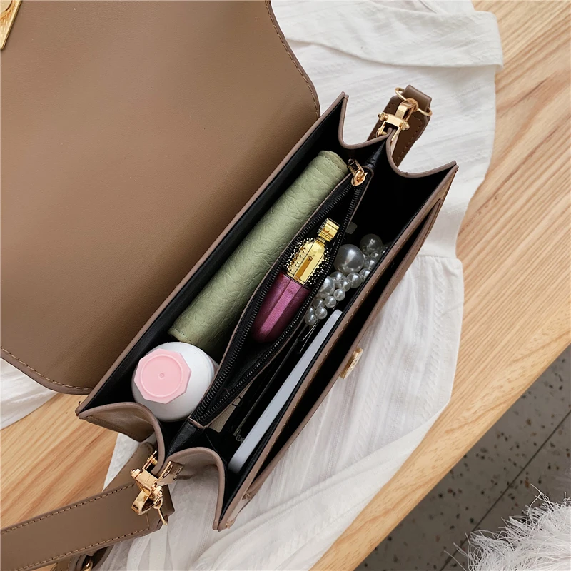 

2019 Fadhion Pu Leather Shoulder Messenger Bag Luxury Designer Lock Ladies Handbag Contrast Color Scrub Crossbody Bags for Women