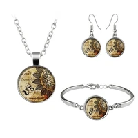 boho yoga om mandala buddhism art photo jewelry set glass necklace earring bracelet totally 4 pcs for womens personalized gifts