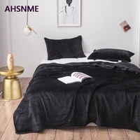 AHSNME Black Thick Coral Blanket Solid Color Mink Velvet Blanket Soft Sofa Throw Multi Size High Quality Rug Drop Ship