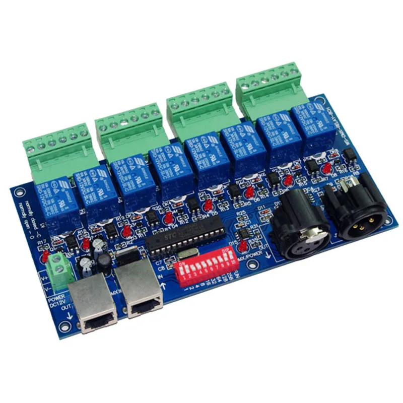8 channe релейный переключатель dmx512 контроллер выход DMX512 контроль 8way 10А * 8CH