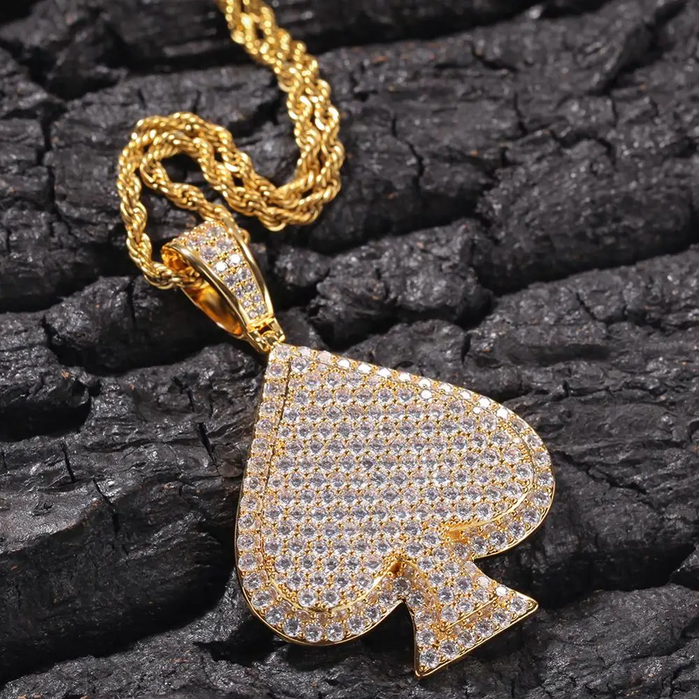 Ожерелье в стиле хип хоп с кулоном виде сердца пика из кубического покера