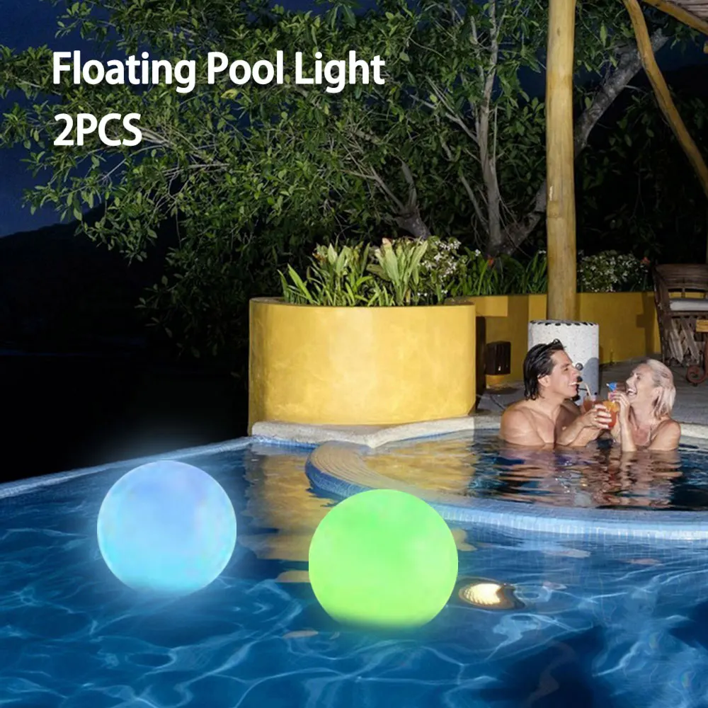 

2Pcs LED Floating Pool Ball Lights RGB Color Changing Bathtub Night Light Party Featival Decoration lights Outdoor Lighting