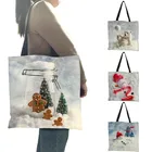 Женская сумка с принтом Merry Christmas, Экологически чистая большая сумочка на плечо с рисунком белого медведя, снеговика, оленя, тоут для покупок, B13118