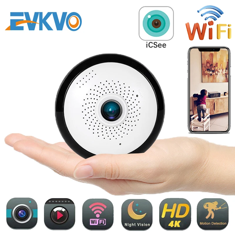 Камера видеонаблюдения рыбий глаз 2 МП HD ICsee 360 градусов Wi-Fi 1080P VR беспроводная