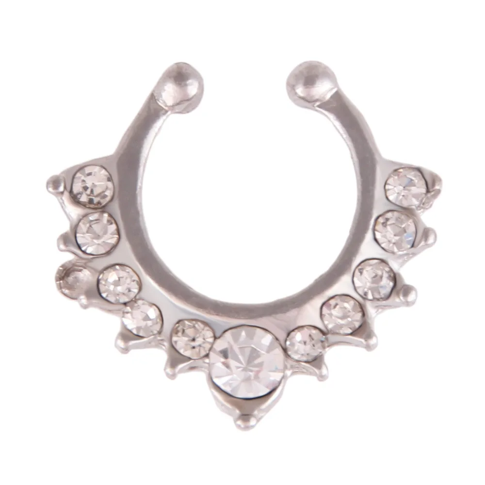 Style1 Silver 1 шт. Нержавеющая сталь Циркон пирсинг в нос кольцо кольца носа поддельный пирсинг, Септум промышленный женские аксессуары для украшения тела - Окраска металла: Style1 Silver