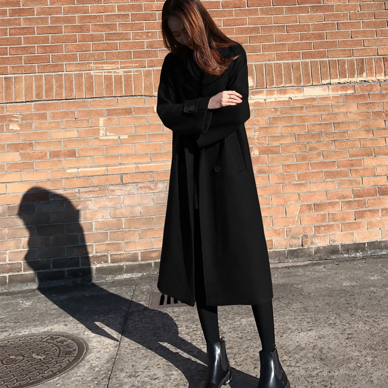 Пальто женское Шерстяное в стиле Харадзюку тренчкот Корейском пальто большого