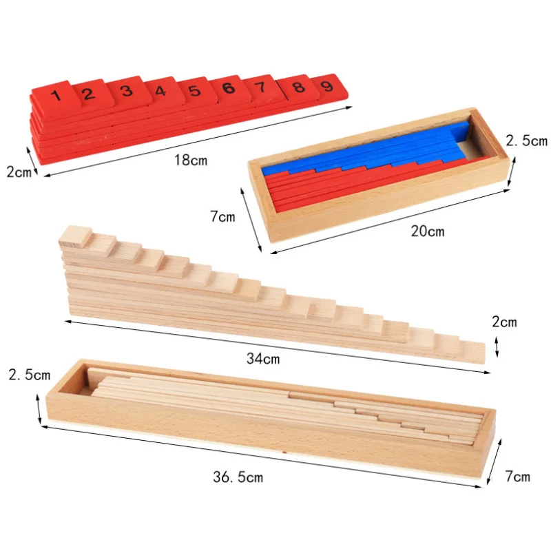 

Montessori Materials Math Toy Numerical Rods Mini Blue & Red Sticks Box Digital 1-10 Early Education Home Games Number Exercises