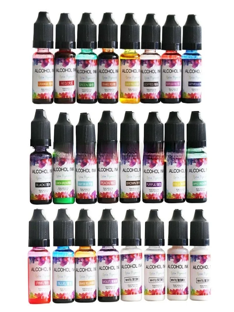 

HOT 24 Colors 10ML Art Ink Alcohol Resin Pigment Kit Liquid Resin Colorant Dye Ink Diffusion UV Epoxy Resin Jewelry Making