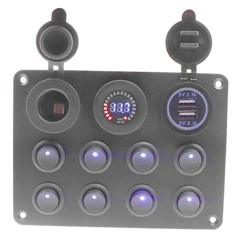 Светодиодная панель переключателя для автомобиля лодки 8 клавиш 12 ~ 24 В с цветным