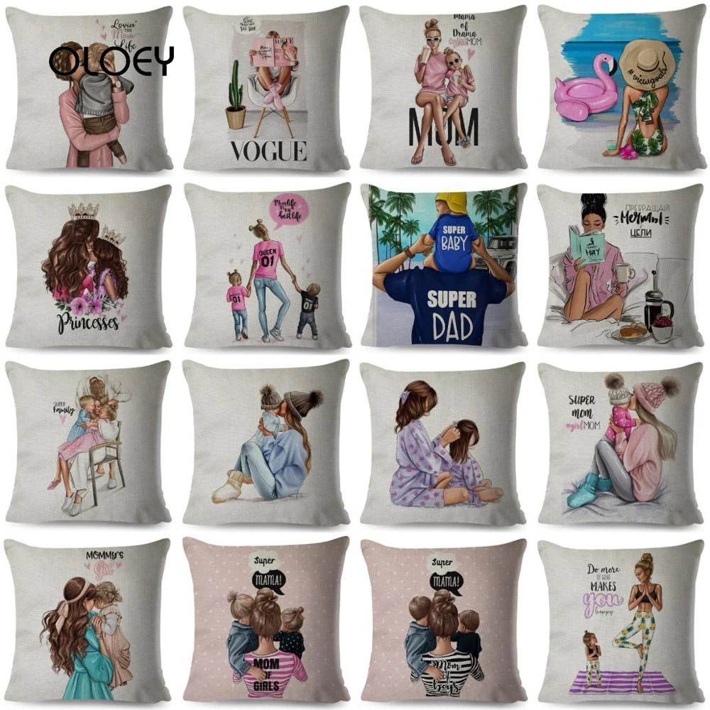 

2022 Super Mom Pillow Case 45*45cm Mother and Baby PillowCase Family Car Decoration Super Dad Mother's Day Gift Cushion cover
