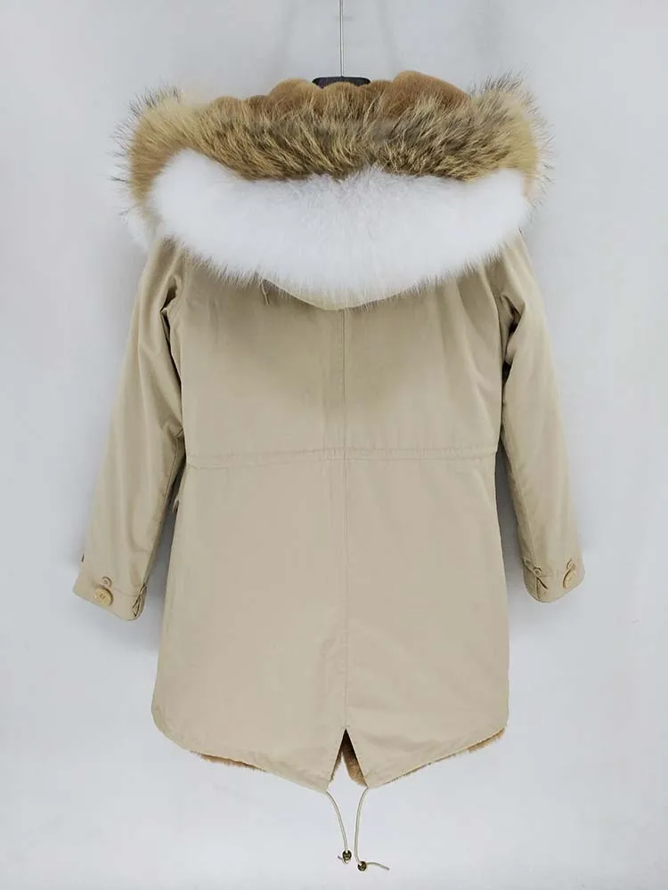 Женское теплое пальто с мехом енота длинная парка капюшоном и воротником из