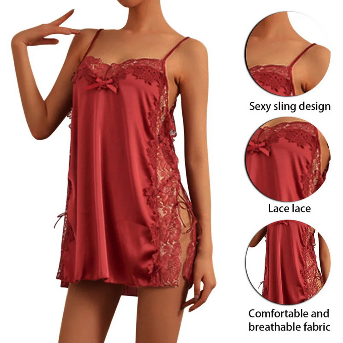 

Jodimitty Female Sexy Lace Satin Nightwear Erotic Costumes Underwear Plus Size Lingerie Sexy Hot Women Erotic Porno Dress