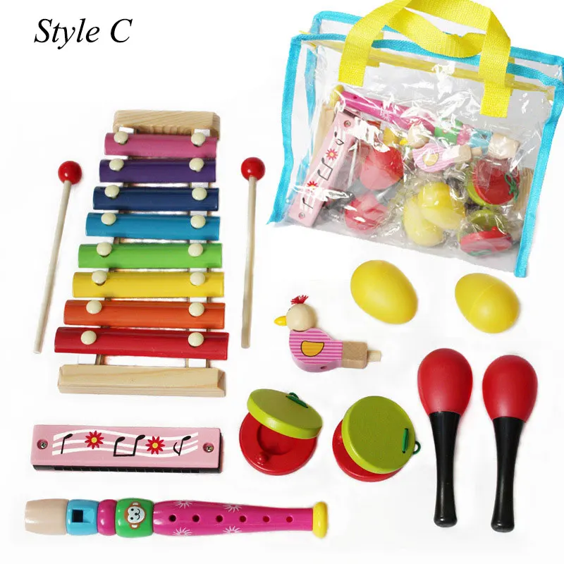 19 шт. детей начинающих Ударные музыкальные игрушки рюкзак комплект ударный