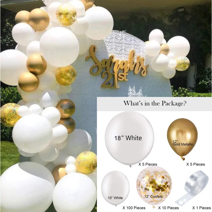 

Белый воздушный шар, инкрустированный Золотой воздушный шар на цепочке, воздушный шар для вечеринки в честь Дня Рождения, Свадебный шар, Жен...