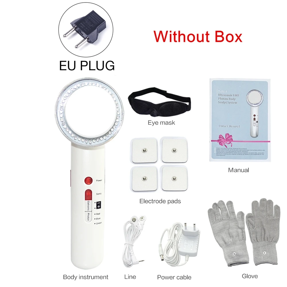 EU plug no box 7 в 1 Липо кавитационная ультразвуковая машина для похудения тела Массажер для потери веса сжигатель жира Гальваническая инфракрасная ультразвуковая EMS терапия - Цвет: EU plug no box