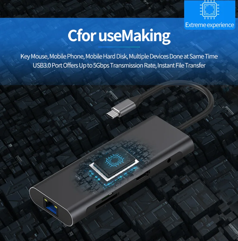 Док-станция для ноутбука type-C usb концентратор type-C USB 3,0 HDMI TF LAN PD usb-концентратор для Macbook для huawei XiaoMi DELL поверхность lenovo