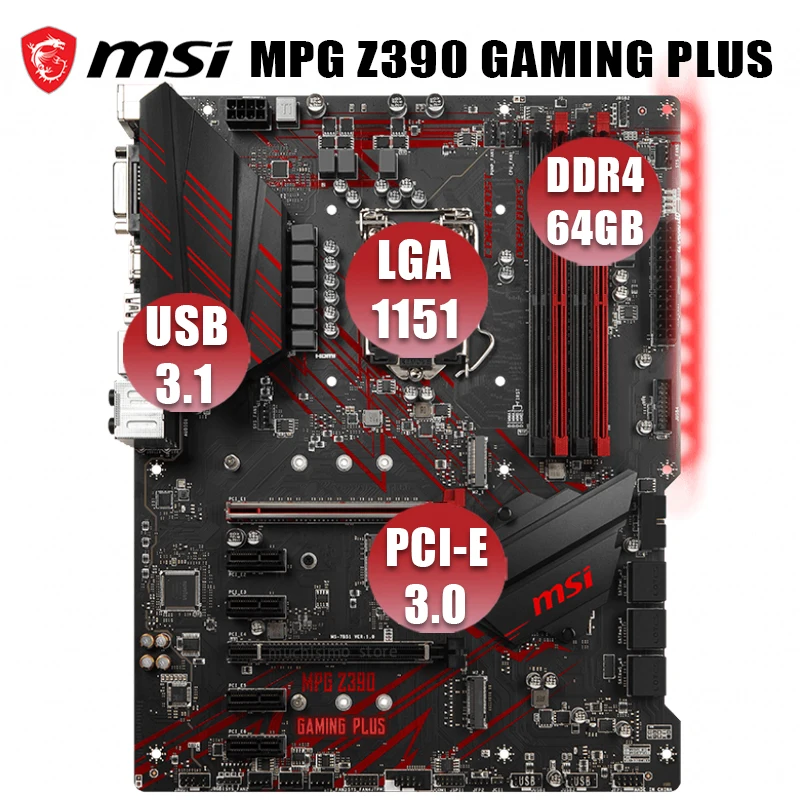 Billig MSI MPG Z390 GAMING PLUS Motherboard LGA 1151 Unterstützung./9th-Gen Core I9 I7 I5 I3 Cpu DDR4 64GB DVI Desktop Z390 Placa-Mãe 1151