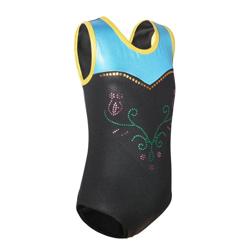 BAOHULU New 3-12 Years Girl Sleeveless Gymnastics Leotard Light Blue Fancy Sequin Ballet Leotard for Kids Ballet Dance Girl