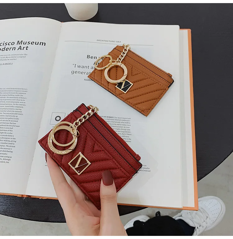 Новинка черный V-образный Золотой стеганый чехол для карт брелок кошелек монет |