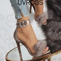 2022 faux fur women sandals high heels sexy snakeskin pattern women high heels pumps 11cm thin heel women fine with sandal