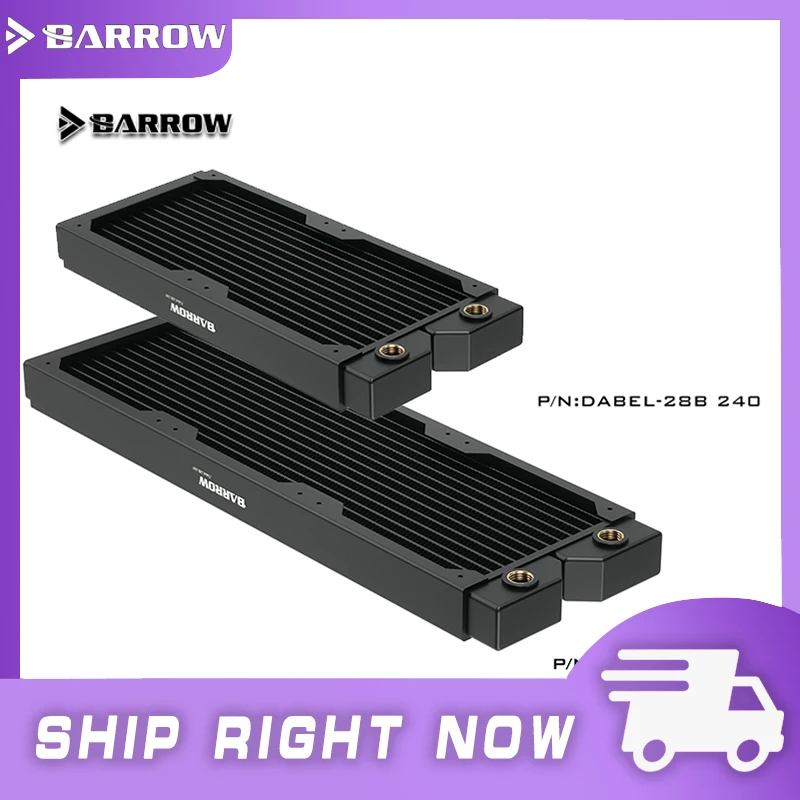 

Медный радиатор Barrow толщиной 28 мм, 240/360 мм, резьба G1/4 дюйма, черный радиатор высокой плотности, система водяного охлаждения железа 240 360