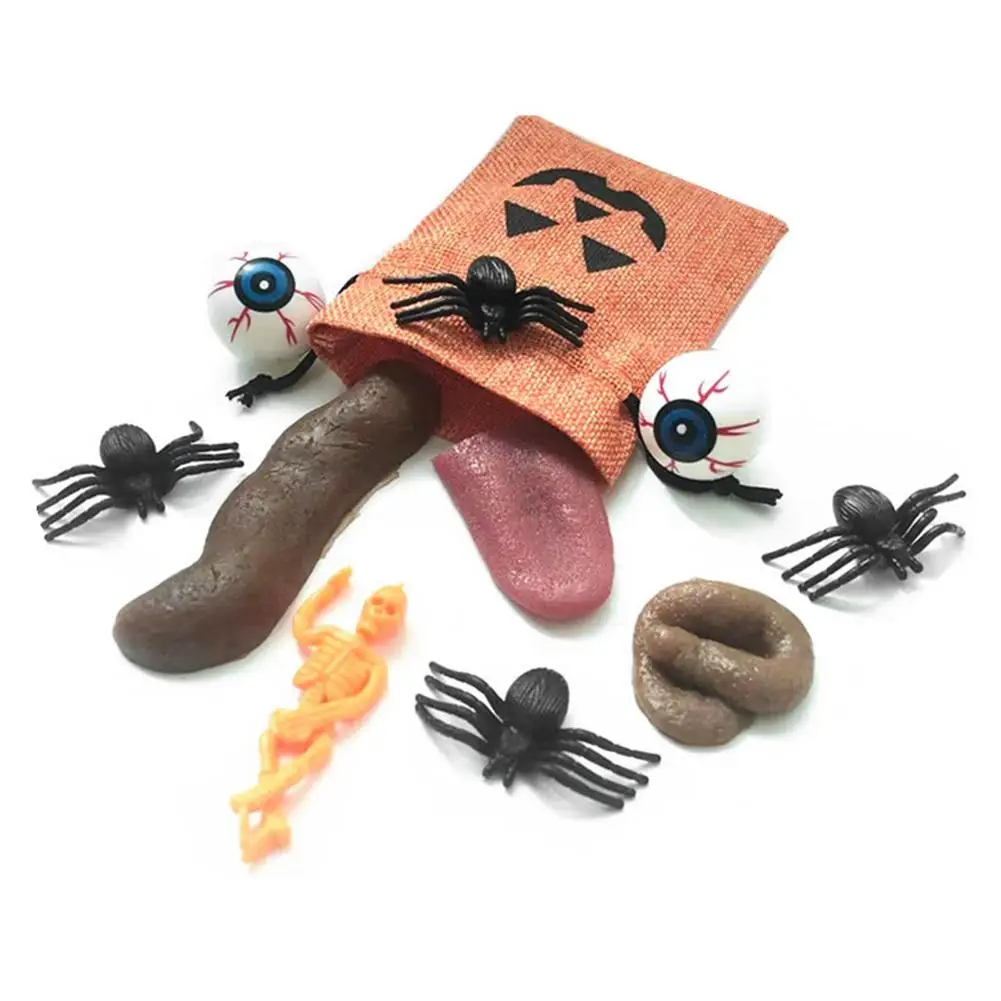 

Halloween Prank Toys Realistic Gag Gift Toys For April Fools Day Fun Pumpkin Sack 10-piece Set Fake Poop Tongue Skull Toy