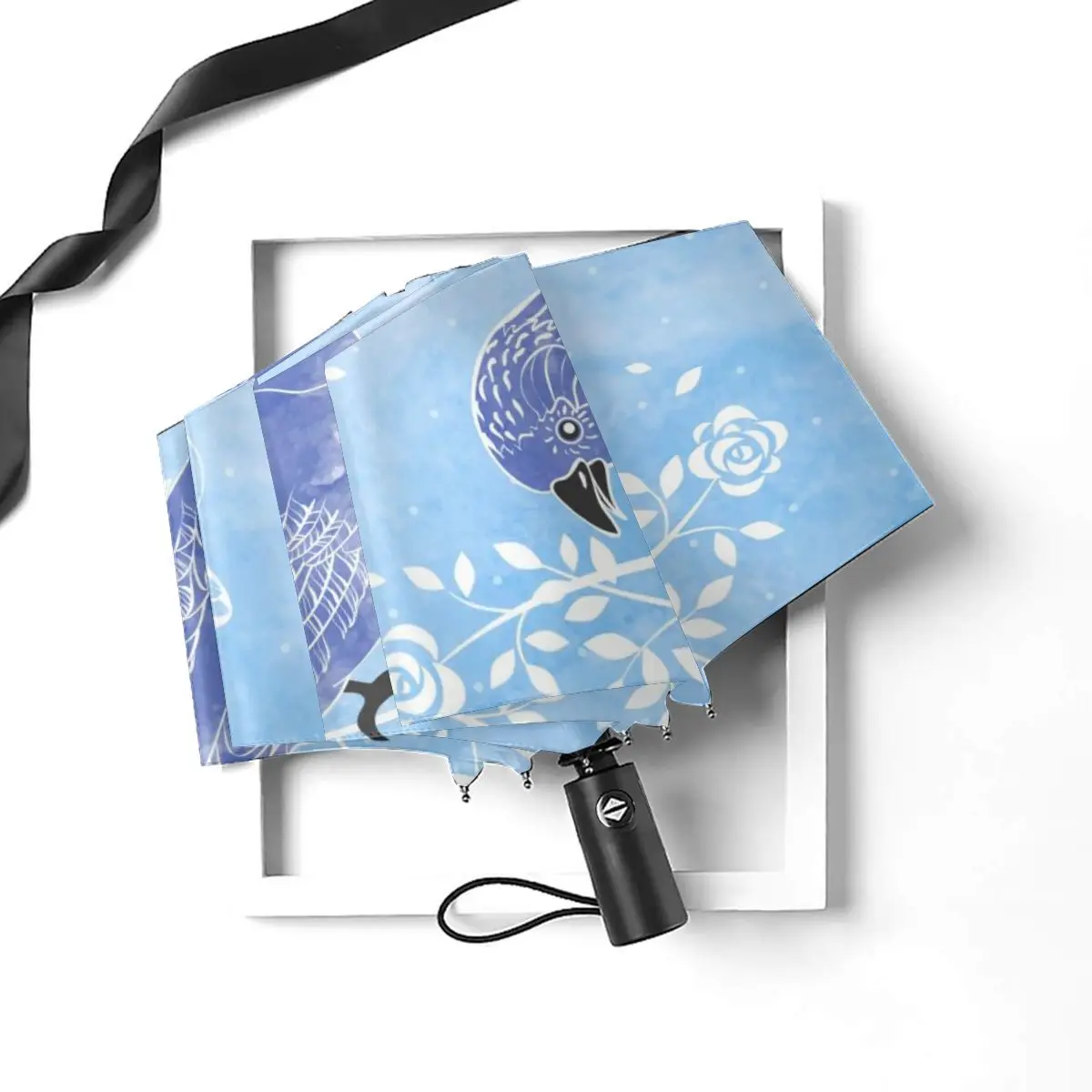 Offerte Uccelli E Fiori Blu Antivento Automatico Pieghevole Invertito Ombrello Portatile Paraguas Per Uomo Donna