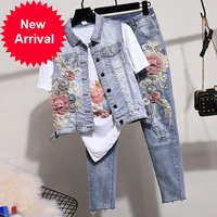 denim jeans pants women spring autumn new studded beaded embroidered vest waistcoat buy separately