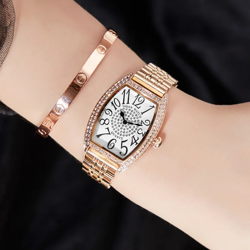 

2020 любимые кварцевые женские часы, модные водонепроницаемые трендовые квадратные часы с винным бочонком и бриллиантами