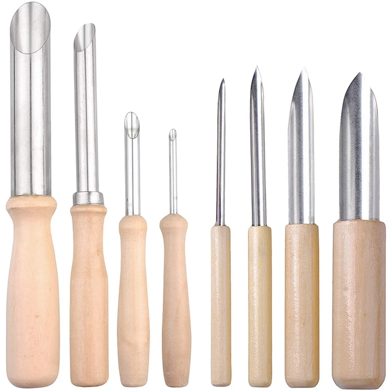 

Promotion! 8 Piece Clay Hole Cutters Stainless Steel and Wood Handle Round and Semi Round Pottery Clay Sculpture Ceramic Tools