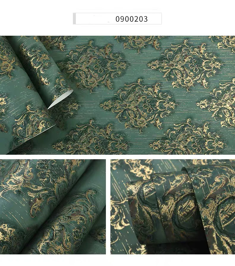 Новинка 2020 Роскошные качественные золотые тисненые Дамасские обои рулон