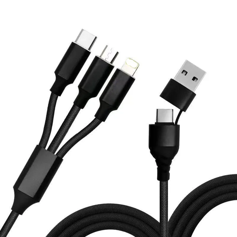 USB-кабель для зарядки 3 в 1, 6 в 1, с оплеткой